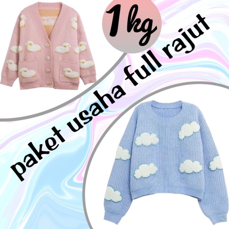 paket usaha pemula full rajut 1 kg isi 3-6 pcs, cod, baju rajut murah