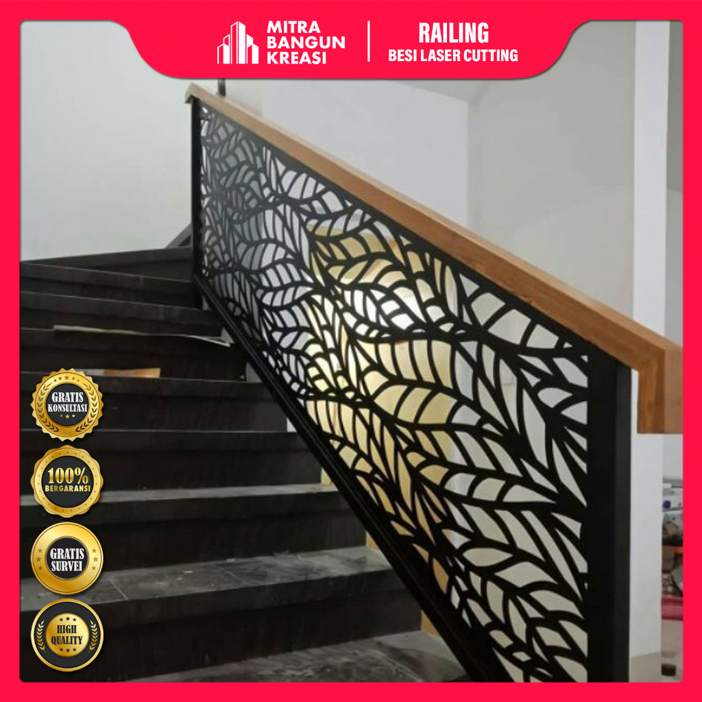 Railing Tangga Balkon Motif Laser Cutting Minimalis Modern [MR002]