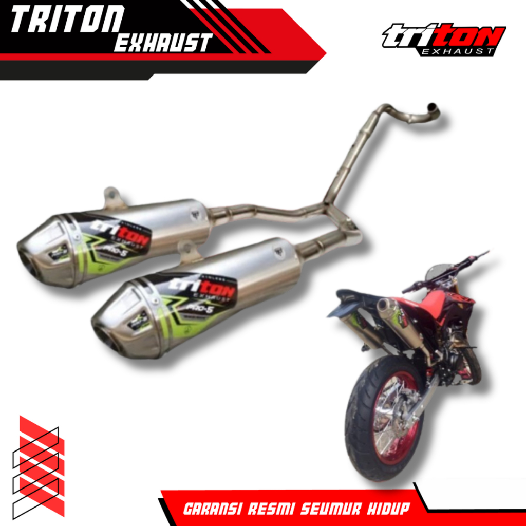 Knalpot CRF 150 Wr 155 Klx Double Muffler Original Triton Type Pro-5 Fullset Suara Ngebas Padat