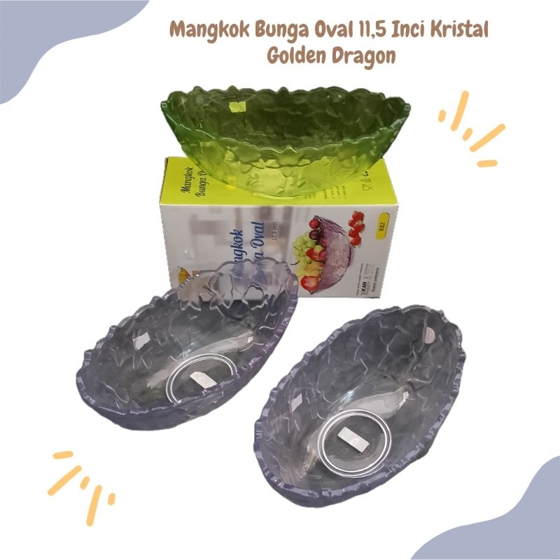 Mangkok Bunga Oval 11,5 Inci Kristal Golden Dragon