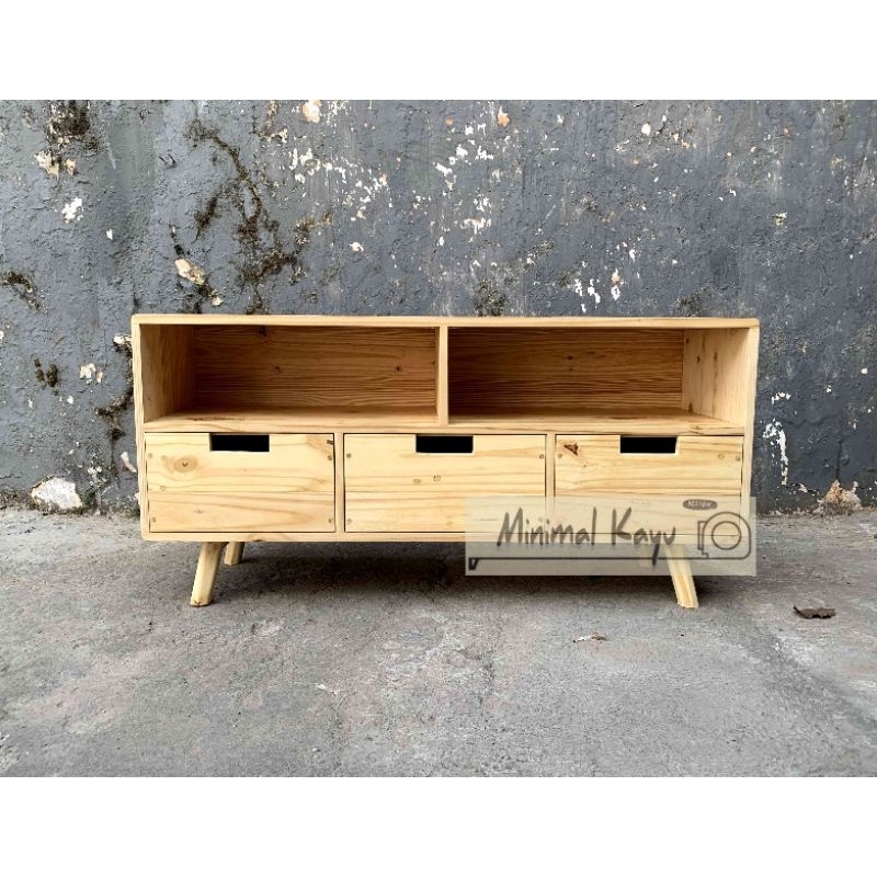 Bufet TV modern meja TV minimalis modern 3 Laci ,FULL Kayu pinus/Jati Belanda uk 105x30x50cm