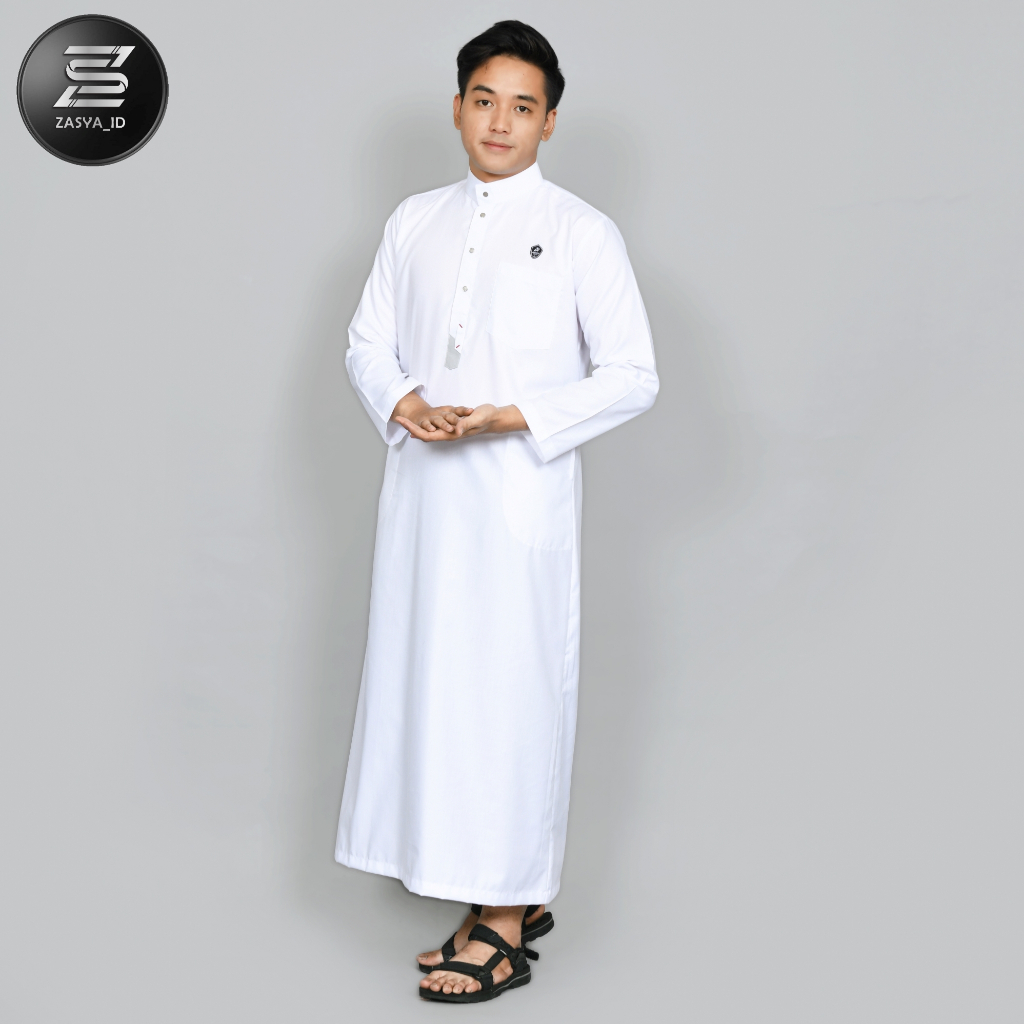 Jubah Gamis Pria Dewasa Putih Lengan panjang premium Kancing Snap