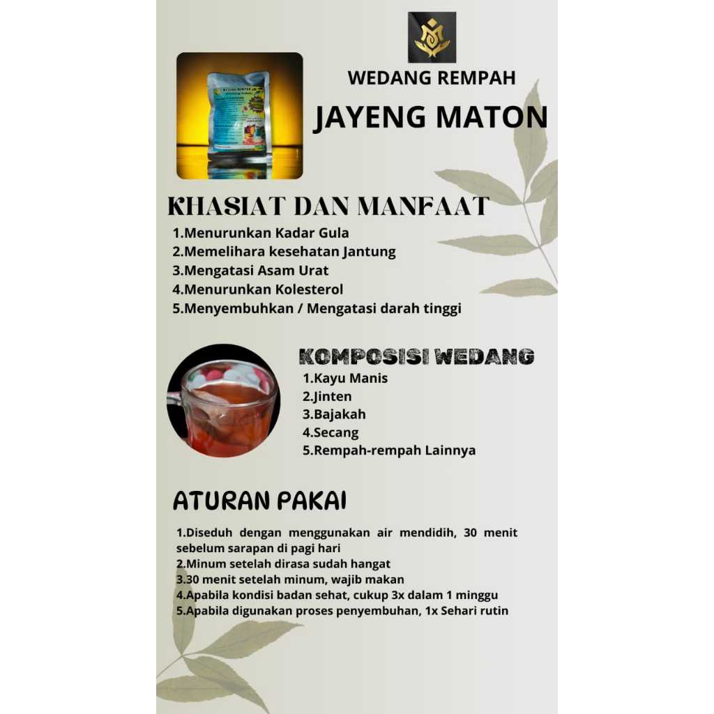 

Wedang Rempah Jayeng Maton JM - 12 Sachet - Bahan Rempah Herbal Alami untuk Sakit Jantung, Darah Tinggi, Kolesterol, dan Asam Urat