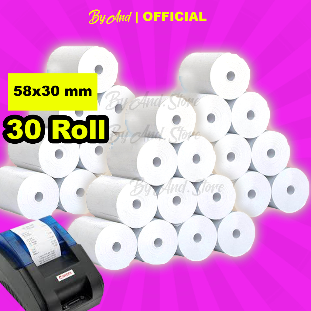 

(BUNDLING SPESIAL) 30 ROLL KERTAS STRUK THERMAL PAPER ROLL 58MM 58x30 57x30 TERMAL EDC 58MM CORELESS KASIR RECEIPT