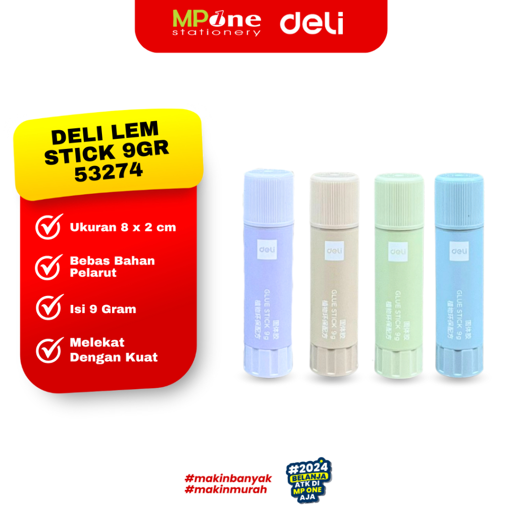 

Deli Lem Stick 9gram 53274 Cover Warna Pastel / Glue Stick Lem Kertas Batangan Deli 53274