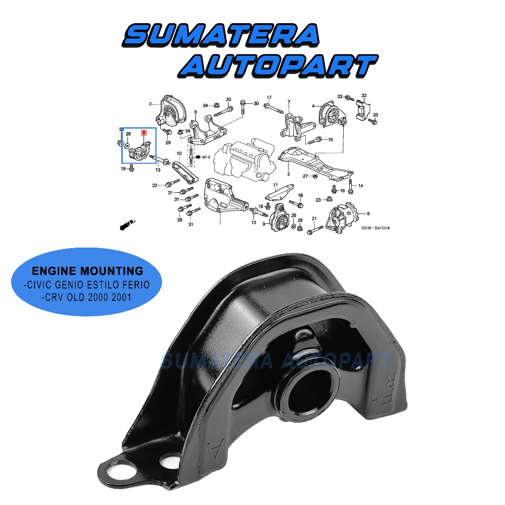 Engine Mounting Dudukan Mesin Bawah Kanan Honda Civic Genio Estilo Ferio Crv Gen1 1992 1993 1994 199