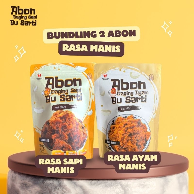 

[PREMIUM PACKAGING] - Abon Bu Sarti MIX DUO - Ayam Manis/Ori dan Sapi Manis/Ori