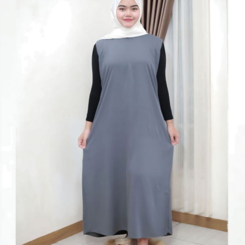 Dress Inner Rayon Twill tanpa lengan Dalaman Gamis Plisket Jumbo