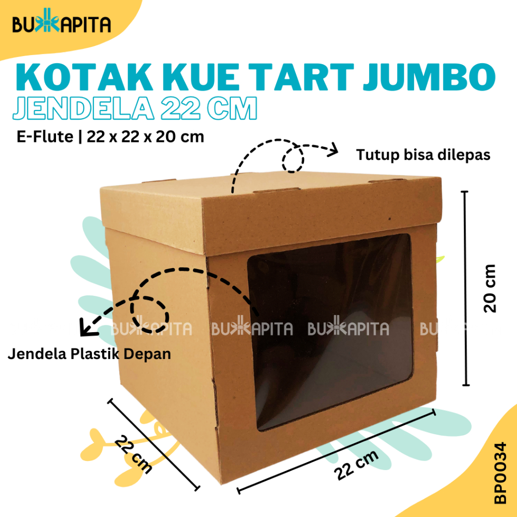 

Kotak kue tart jumbo/box cake jumbo/kotak cake tinggi/box e-flute jendela/tutup lepas/22x22x20cm_BP0034