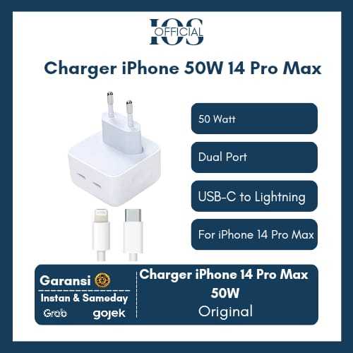 [Garansi 1 Tahun ] Charger 50W Type C to Lightning Dual Port for iPhone 14 14 Plus 14 Pro 14 Pro Max