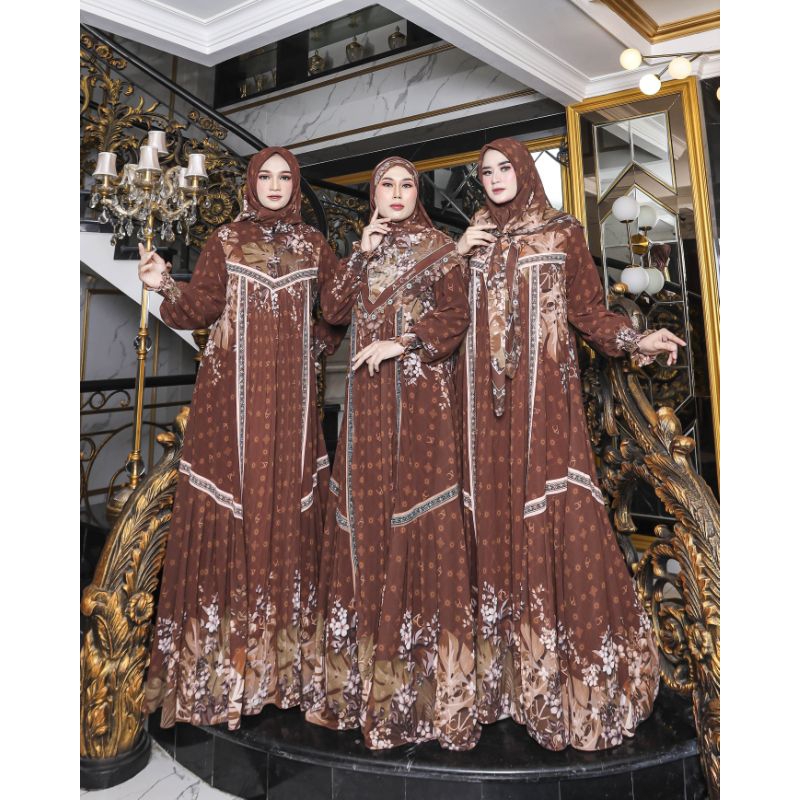 Bazigha Series by AC Original | Gamis Set Jilbab Segi Empat | Gamis Ceruty Babydoll Premium