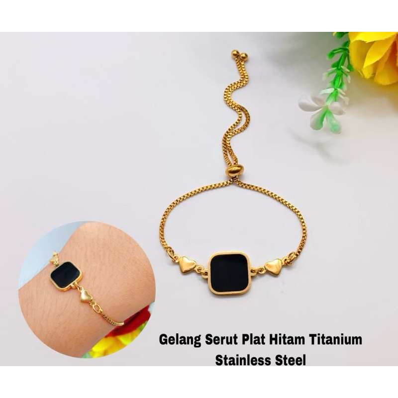 Gelang serut mata hitam titanium gelang wanita
