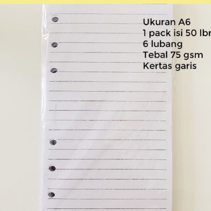 

Kertas Garis Binder A6 Ring 6 isi 50 lembar