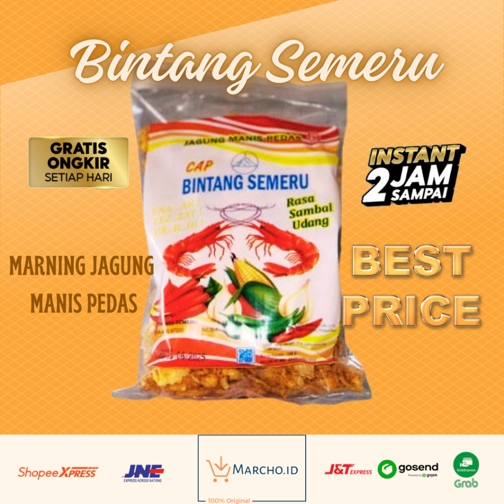 

Marning Jagung Bintang Semeru PEDAS MANIS 100Gr jajanan jadul snack jadul cemilan