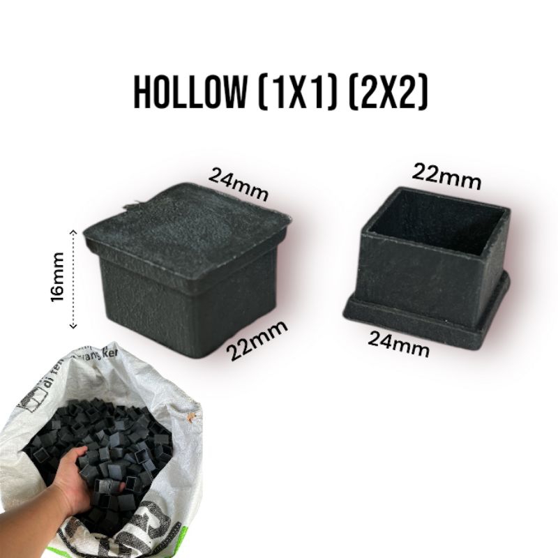 Tutup hollow 1x1 karet alas kaki meja aluminium&besi