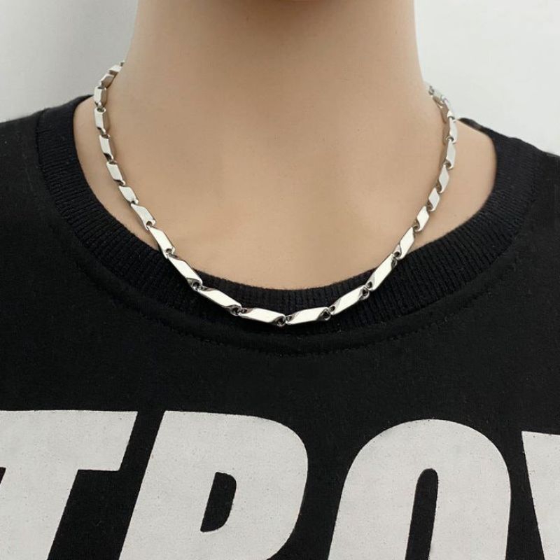 ASLI Kalung Rantai Padi Silver Bahan Titanium 100% Premium Anti Karat Anti Pudar Kalung Pria Wanita