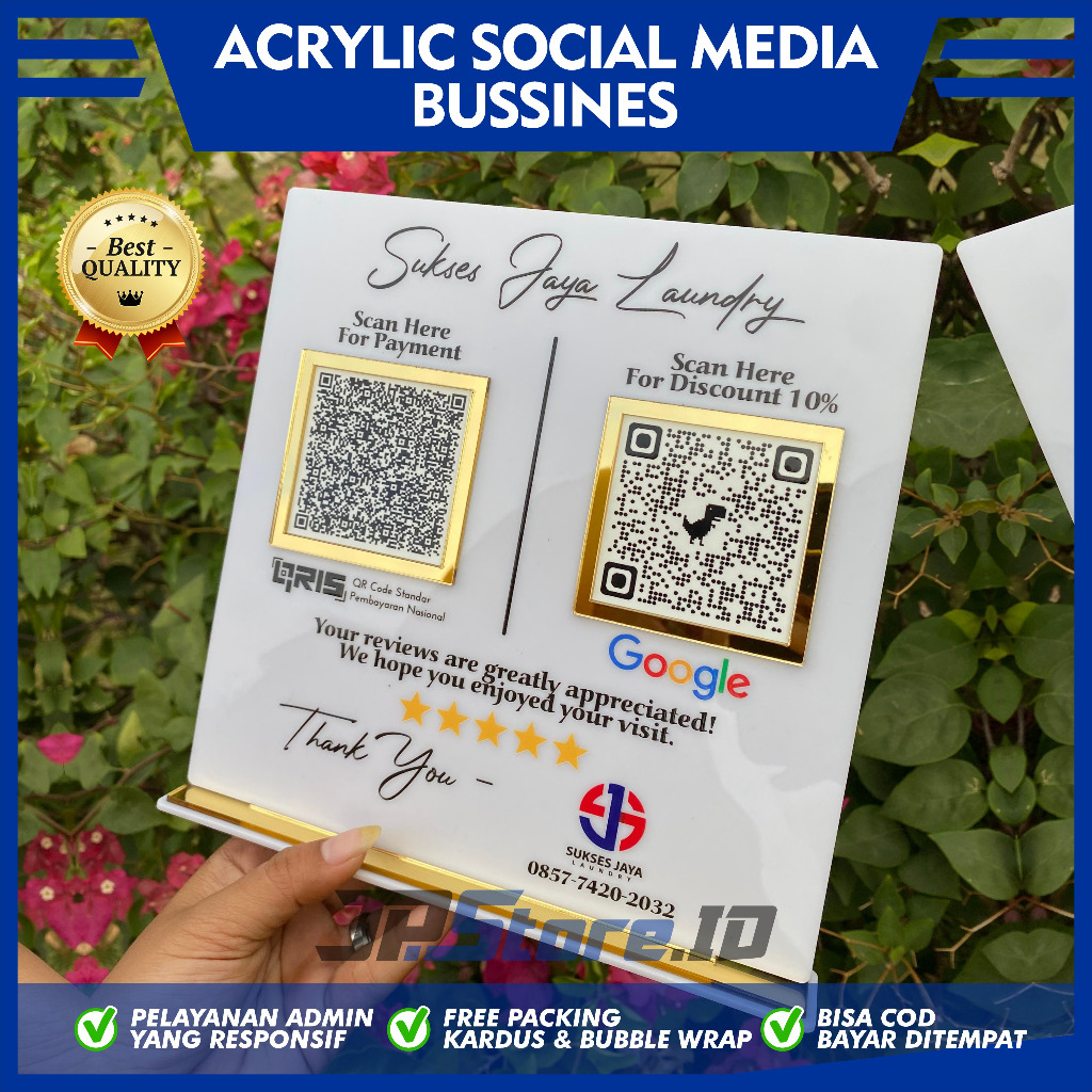 

JPID Kode Multi QR Code Business Sosial Media Sign Acrylic - Akrilik Plakat Nama Meja Aesthetic