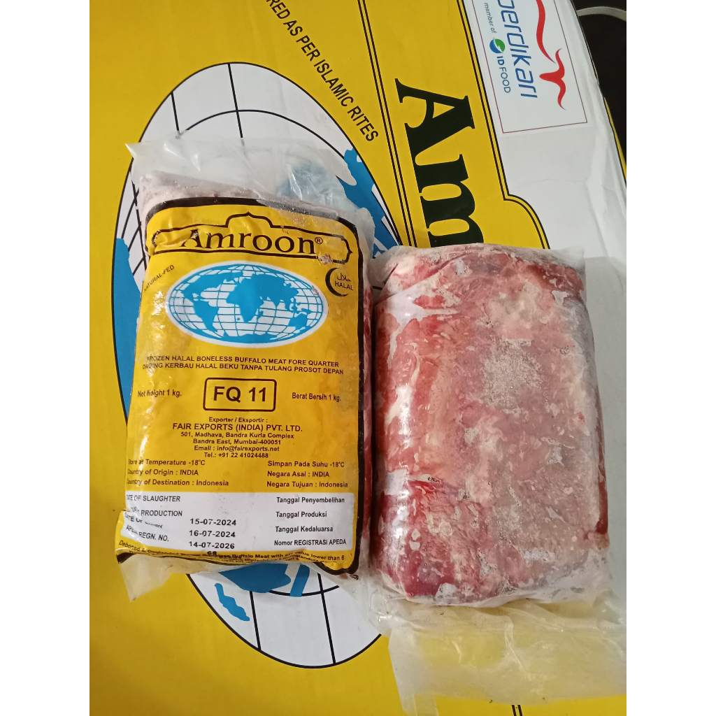 

Daging Kerbau Frozen type11 merk Amroon kemasan 1 kg per pack