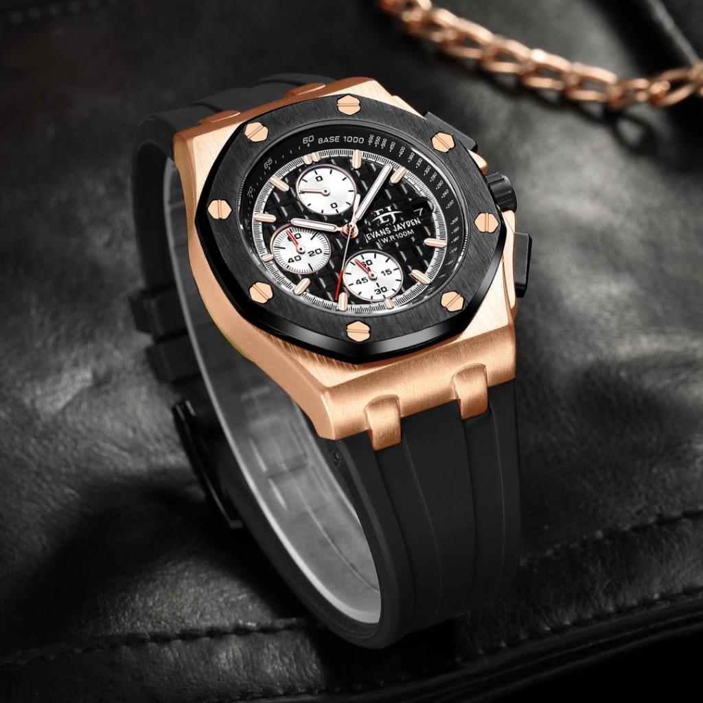 Terlaris Evans Jayden Jam Tangan Pria 9560-1 Rubber Silicon Kaca Sapphire Chronograph Water Resistan