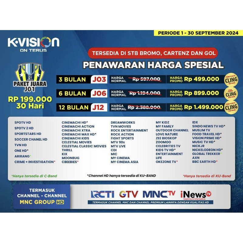 Paket Juara K-Vision Bromo Cartenz Optus Gardiner LGsat KVision