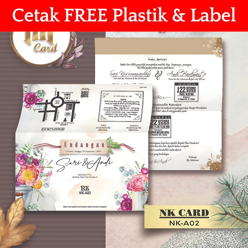 NK 02 Undangan Pernikahan Sudah Cetak Siap Pakai Free Plastik dan Label | Kertas Blangko Undangan Pe