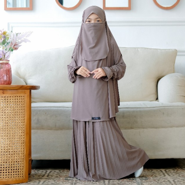 ORIGINAL SALVINA KIDS - GAMIS ANAK PLISKET FRENCH KHIMAR FREE CADAR USIA 4 SAMPAI 15 TAHUN SAMIRA