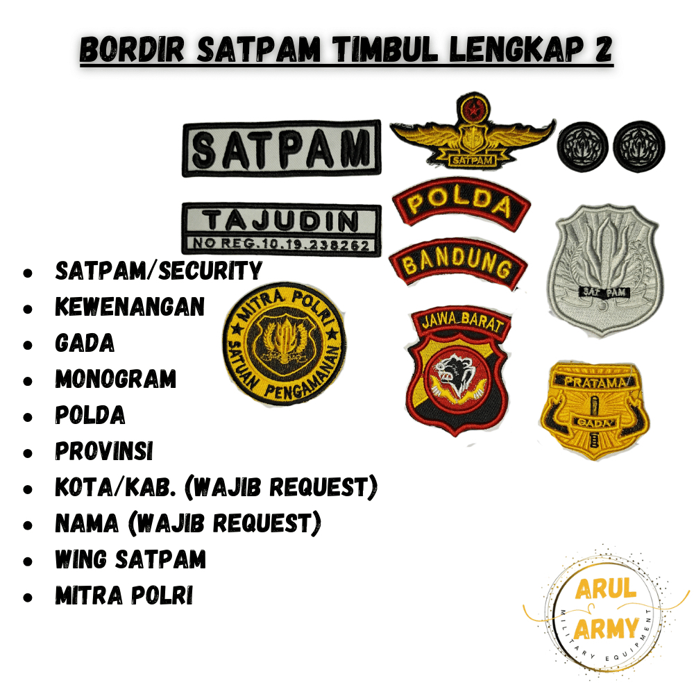 BORDIR SATPAM SECURITY LENGKAP BORDIR NAMA SATPAM SECURITY KOMPUTER TIMBUL LOGO LOGO SATPAM KEWENANG