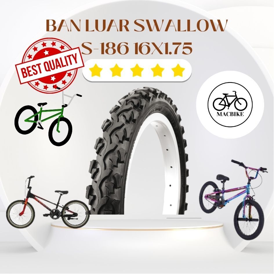 BAN LUAR SEPEDA 16 X 1.75 SWALLOW | BAN LUAR LES MERAH 16X1.75 SWALLOW | BAN LUAR SEPEDA UKURAN 16
