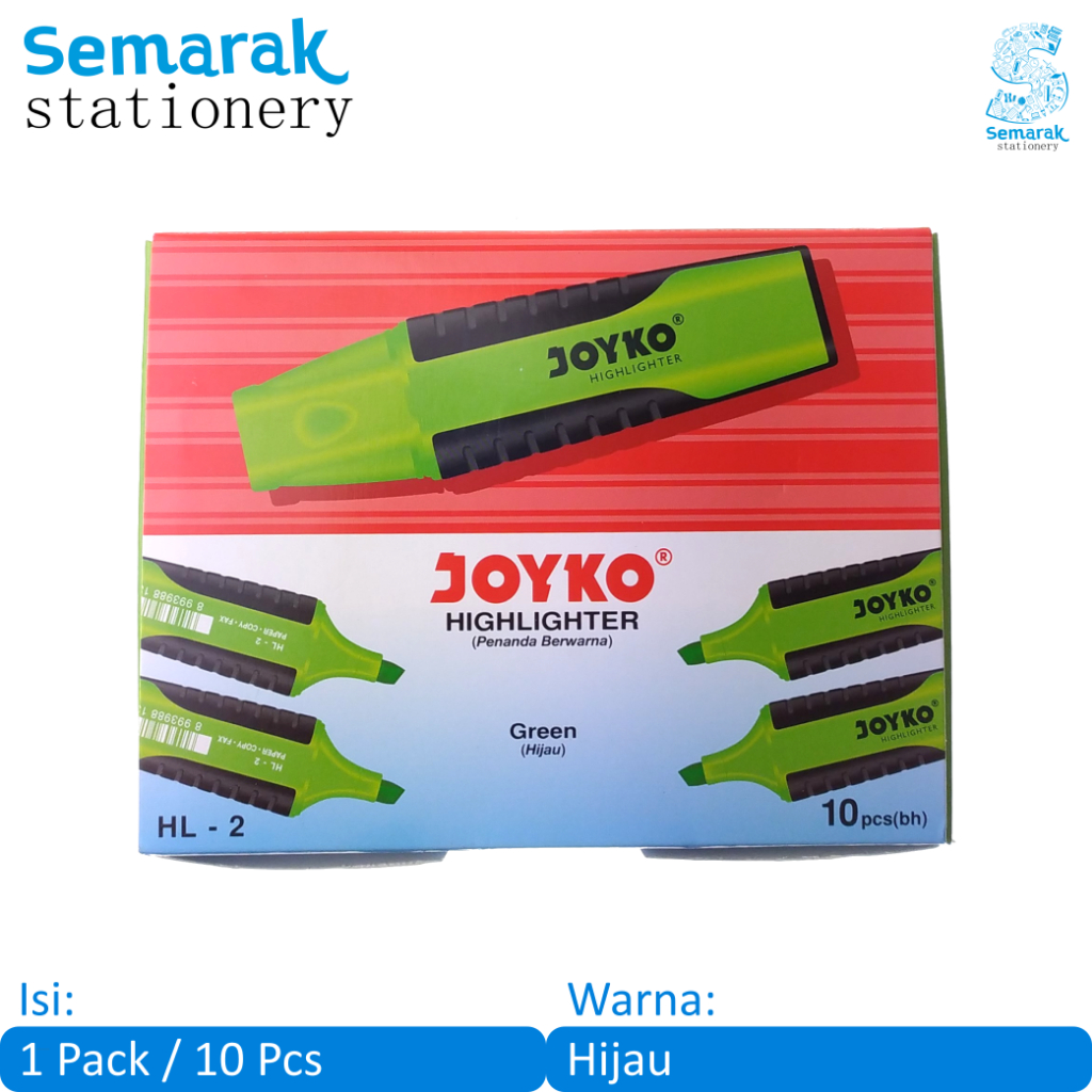 

Joyko HL-2 Highlighter Penanda Berwarna - Hijau [1 Pack / 10 Pcs]