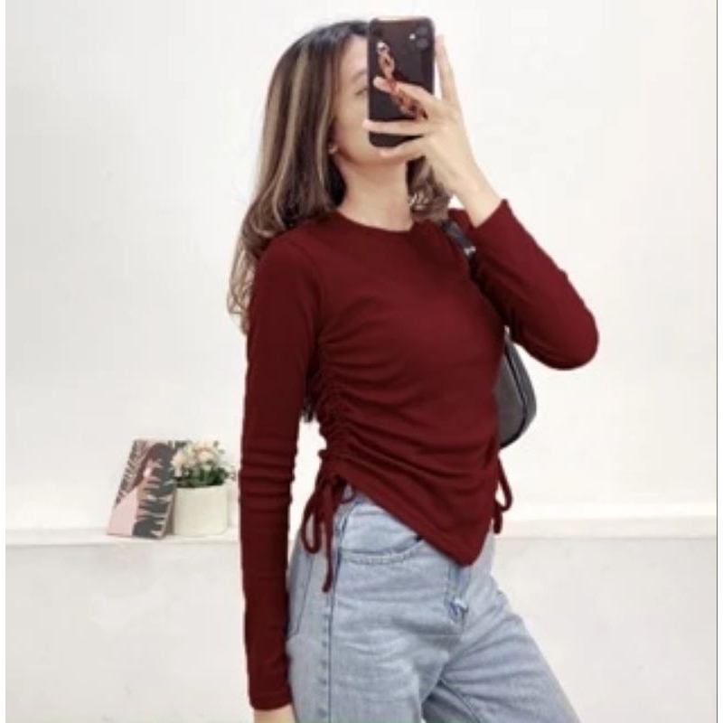 crop top serut lengan panjang