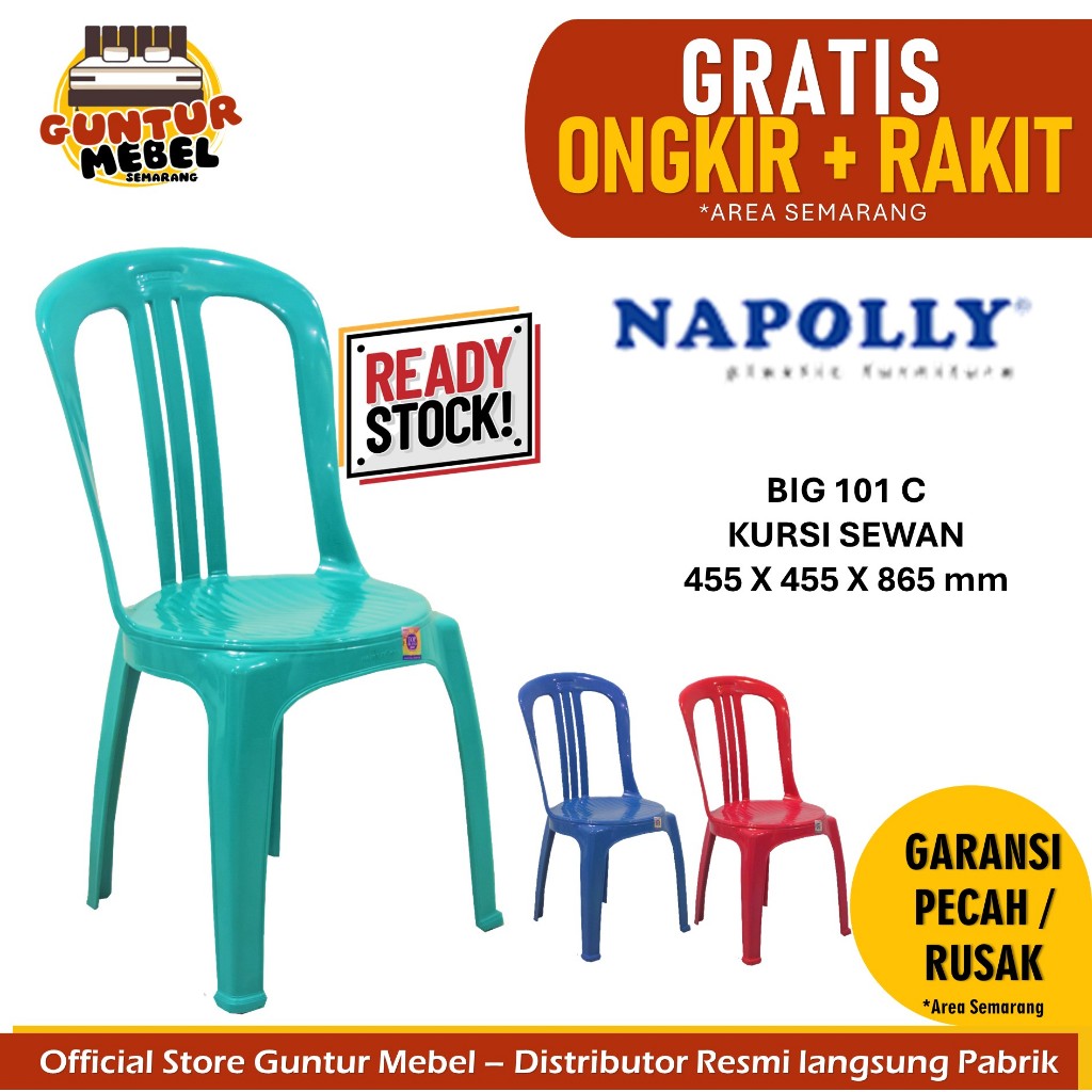 Kursi Plastik napolly 101 L F kuat 100 kg awet hijau biru merah murah grosir guntur mebel semarang