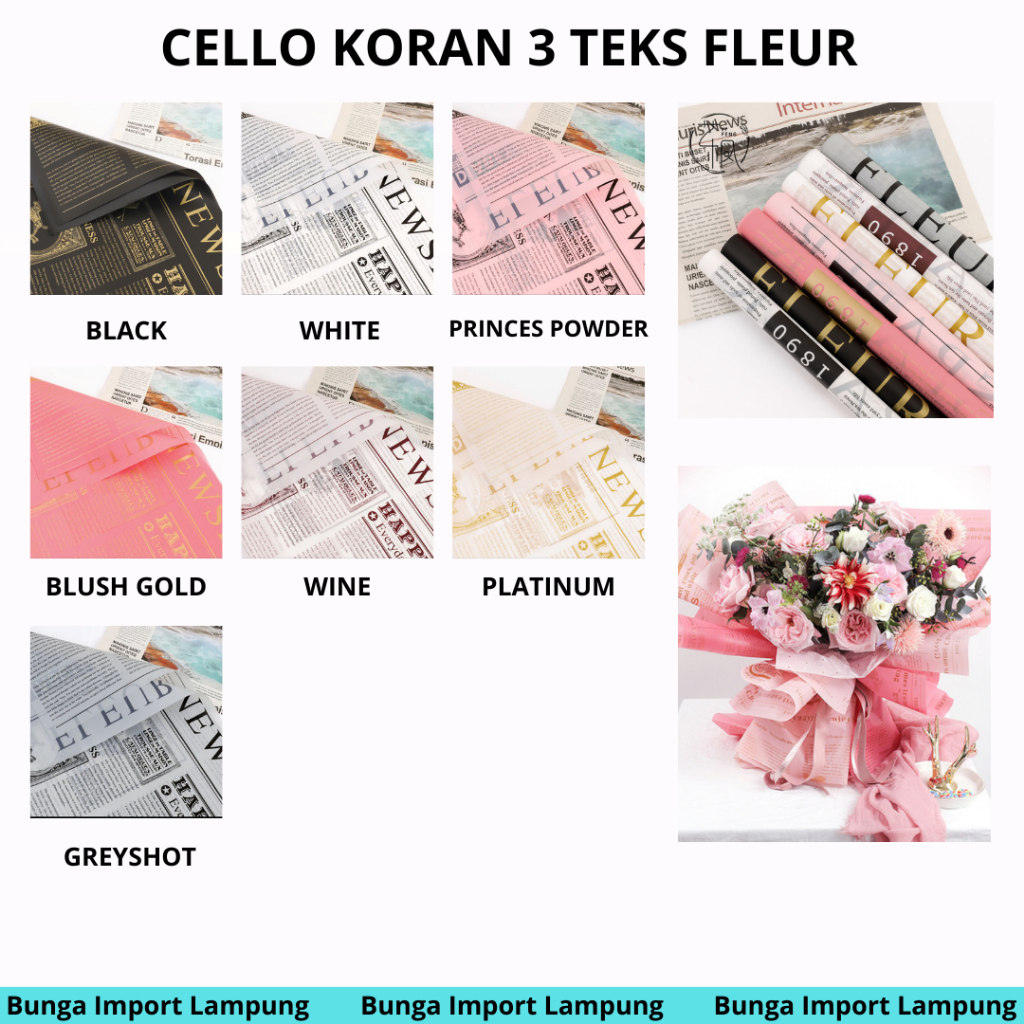 

(Lembaran)Kertas cellophane Motif Koran (III) Teks Fleur News Paper