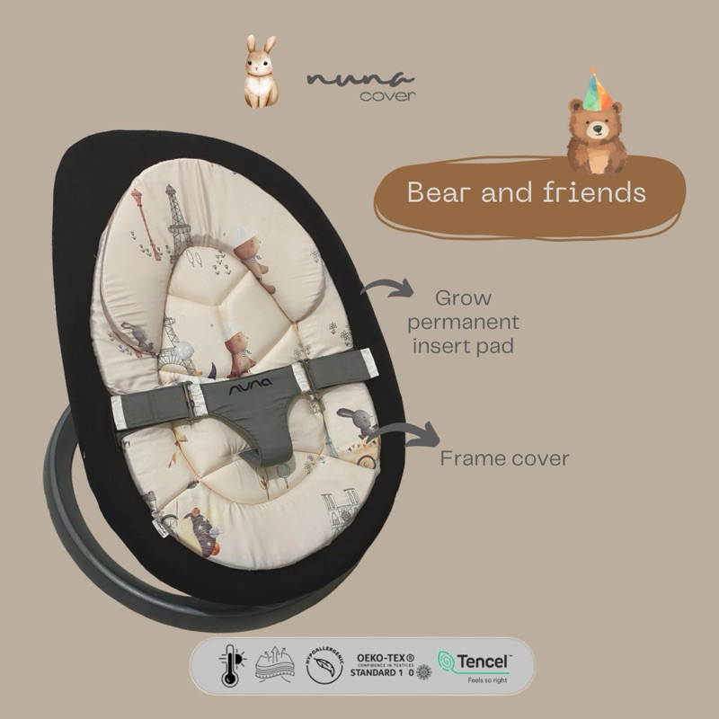 nunacoverid_ alas sarung cover pad cushion padding nuna leaf motif bear and friends (tencl / tencel 