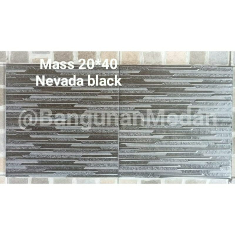 20X40 MASS NEVADA BLACK KERAMIK DINDING TERAS TEMBOK PAGAR KASAR  KW1 MODEL BARU BATU ALAM KASAR TIM