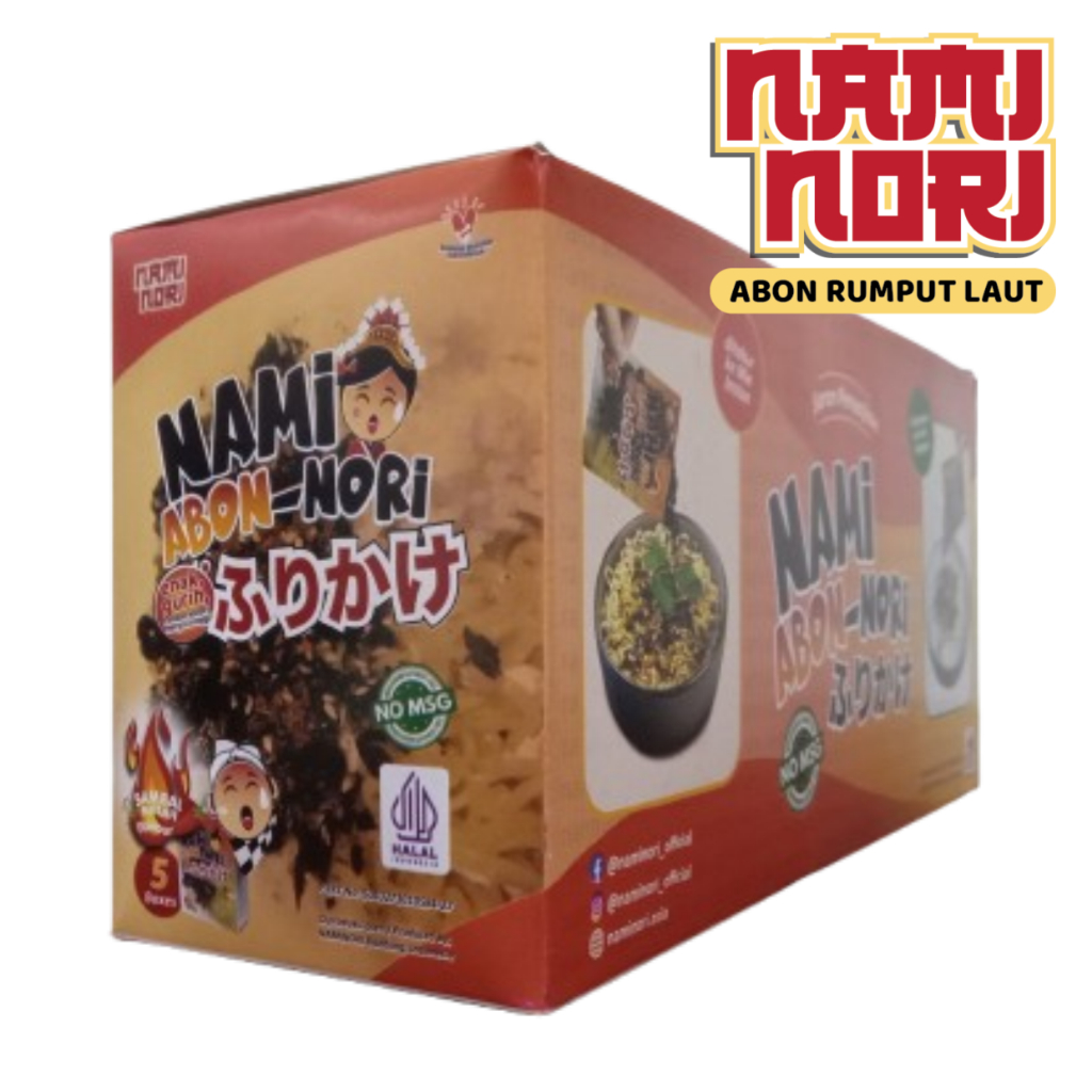 

NAMI ABONORI Abon Rumput Laut / Seaweed / Nori SAMBAL MATAH (1 pak isi 5 Box x 10 Sachet @5g)