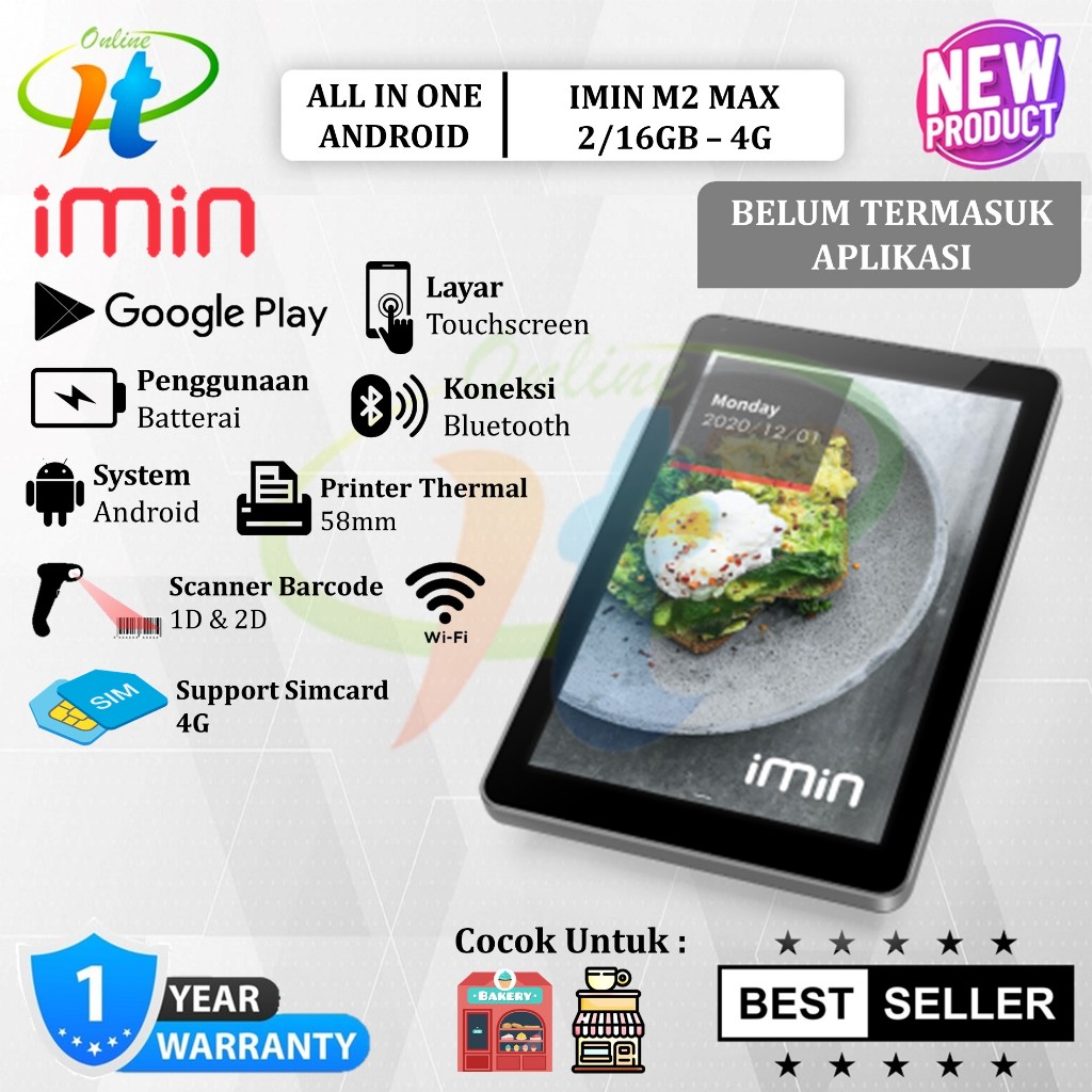 Imin M2 Max Mesin Kasir Android Portable M2 Max 2/16 GB Android 11 All in One Pos Touchscreen