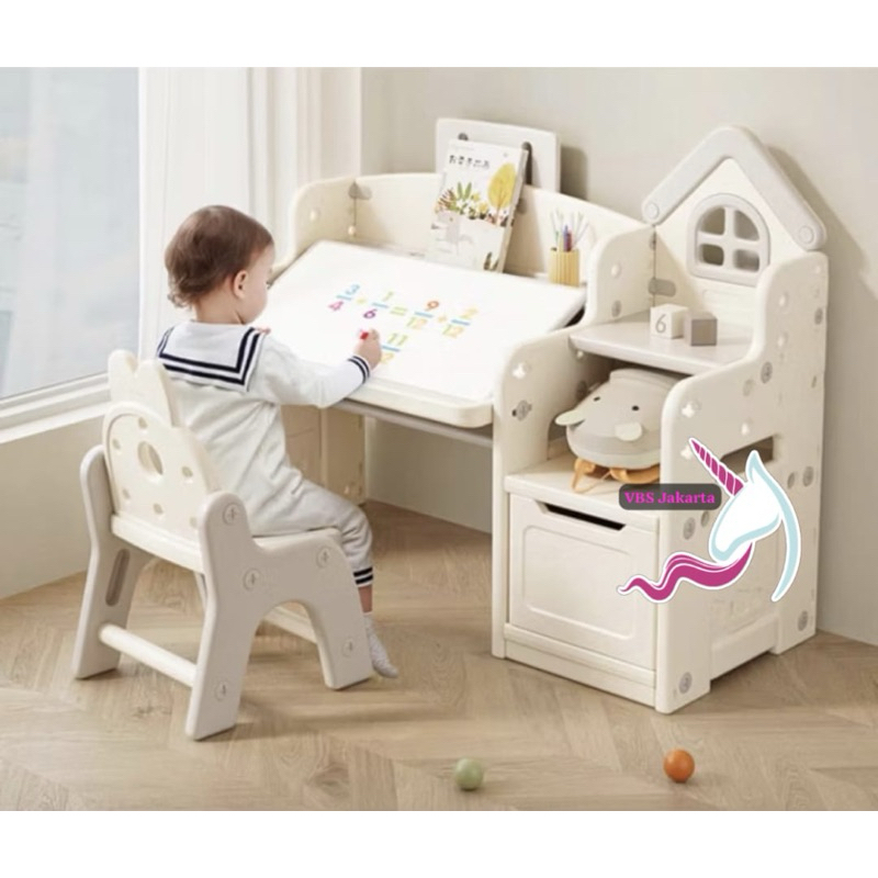 MEJA BELAJAR ANAK LEARNING 6in1 PAPAN BLOCK BRICK FOLDABLE DRAWING STUDY SEKOLAH PAUD TK SD SMP SET 