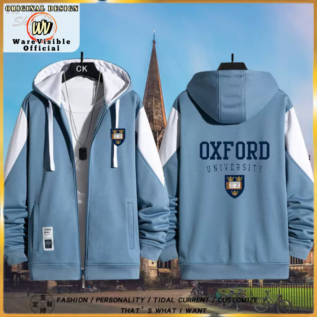 WareVisible Jacket Hoodie ZIPPER OXFORD UNIVERSITY Oversize Korean Style Kombinasi Unisex Premium