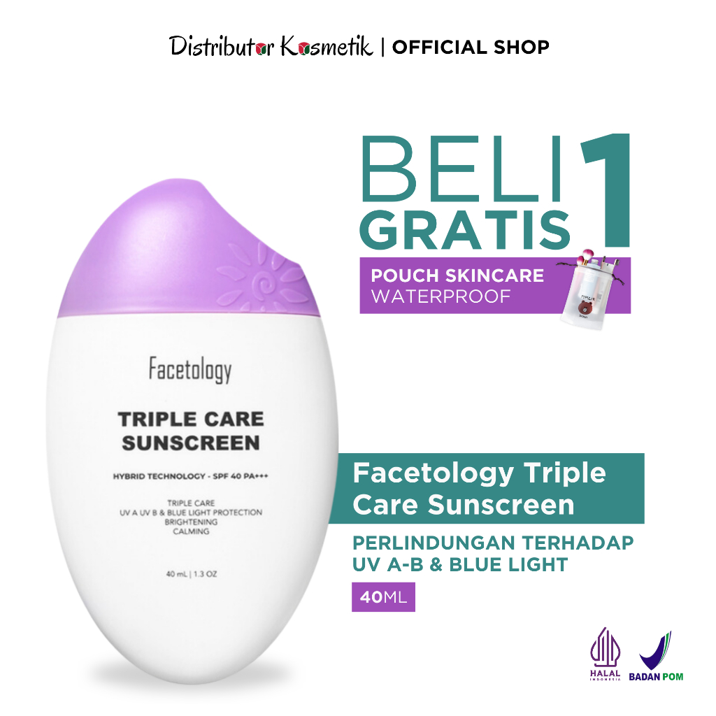 [ AGEN RESMI ]  Facetology Triple Care Sunscreen SPF 40 PA+++ | Sanscreen Wajah Original BPOM