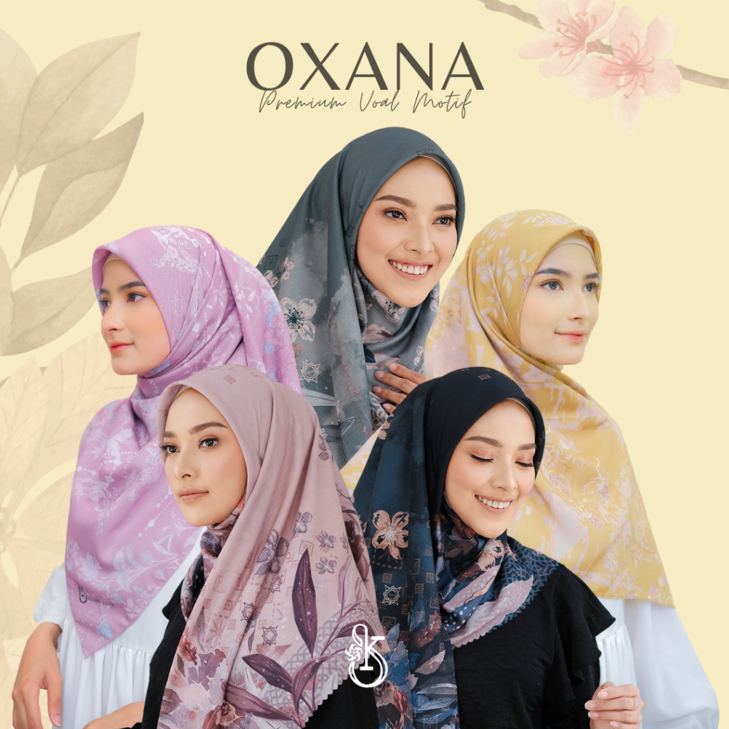 Khamuhijab - (OXANA SERIES) - hijab motif - hijab voal premium - hijab segi empat - hijab jahit tepi