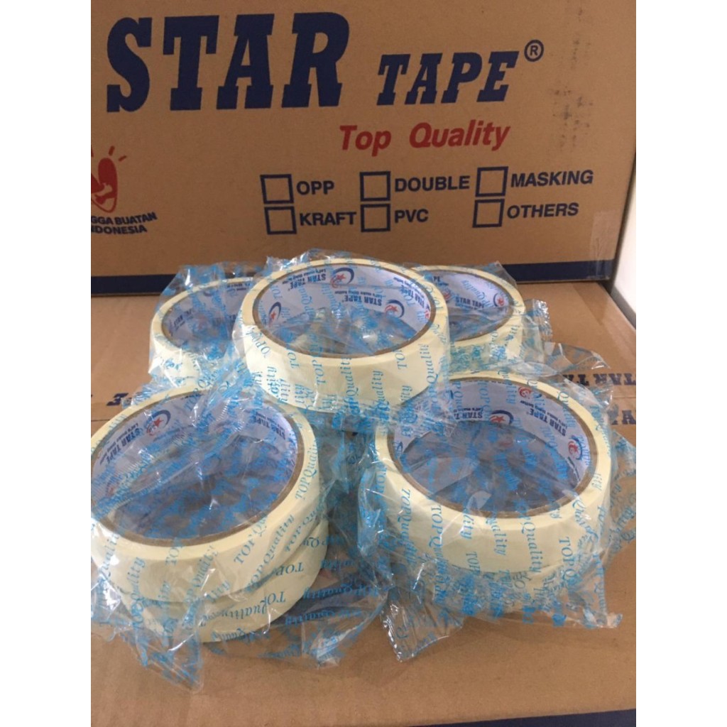 

MASKING TAPE LAKBAN KERTAS STAR TAPE LEM KERTAS 24 MM WARNA CREAM KUAL - 12mm x 10 meter