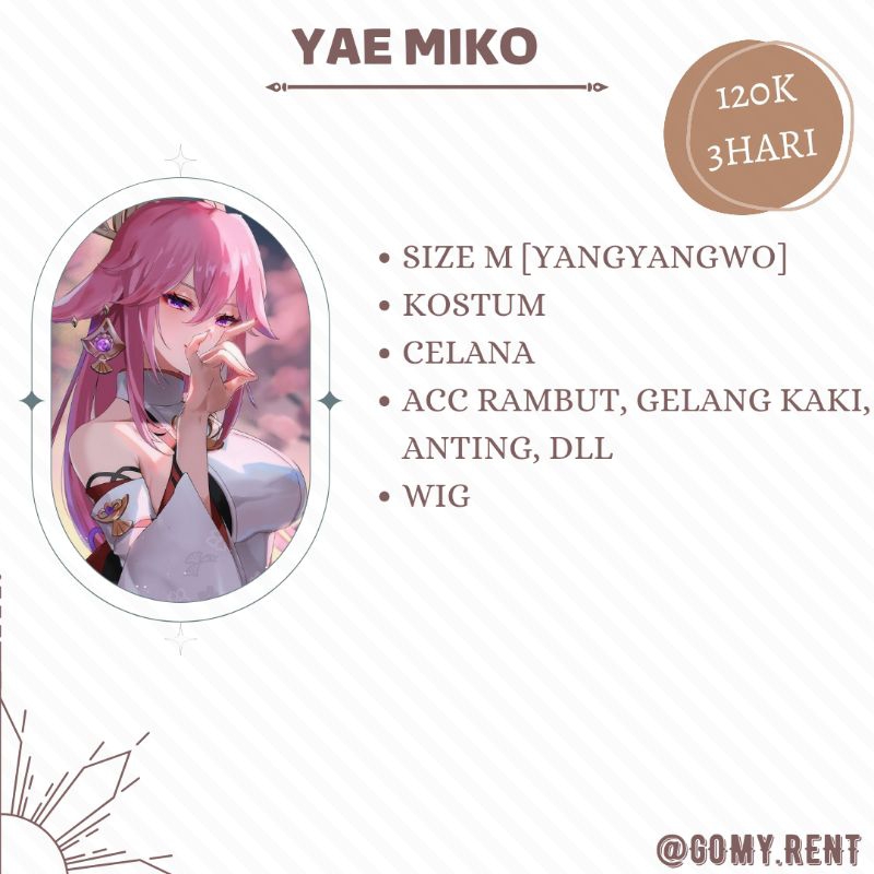 Rental Costume Cosplay Yae Miko Genshin Impact