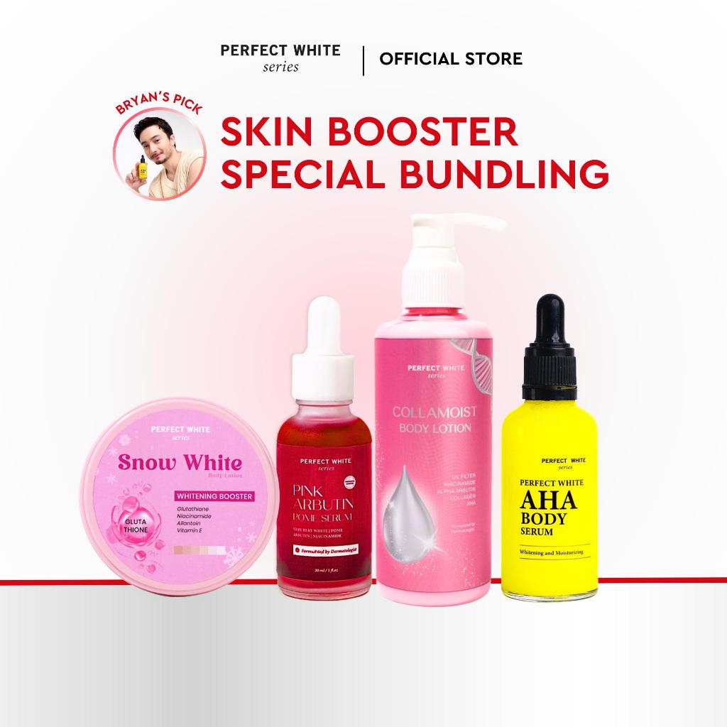 [4pcs] PERFECT WHITE 50ml AHA Body Serum + Pink Arbutin Pome Serum + Collamoist + Snow White