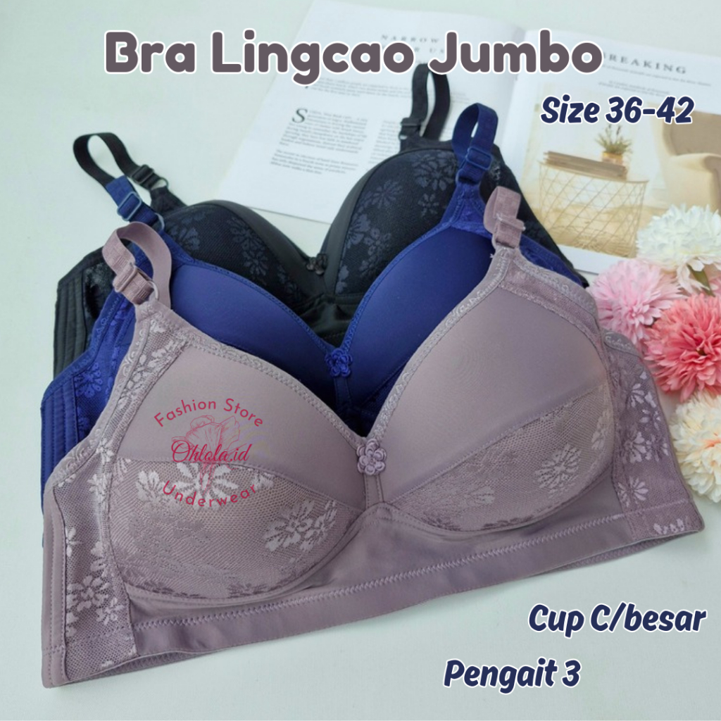 Bh Lingcao Asli Wanita Jumbo Bra Cup Besar Tanpa Kawat Dewasa Busa Tipis