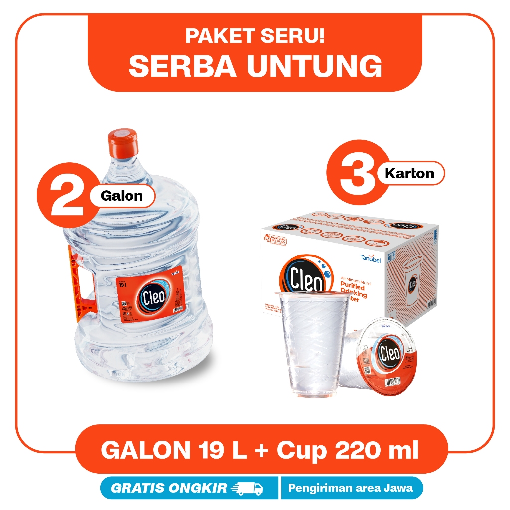 

Cleo Air Murni Cup 220ml 3 karton + 2 Galon 19L