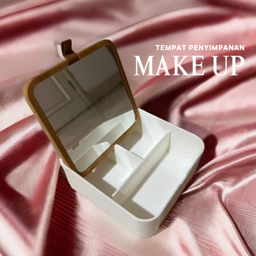Wadah Rak Kotak Kosmetik Tempat Perhiasan Make Up  Makeup Kotak Bambu Plastik Putih