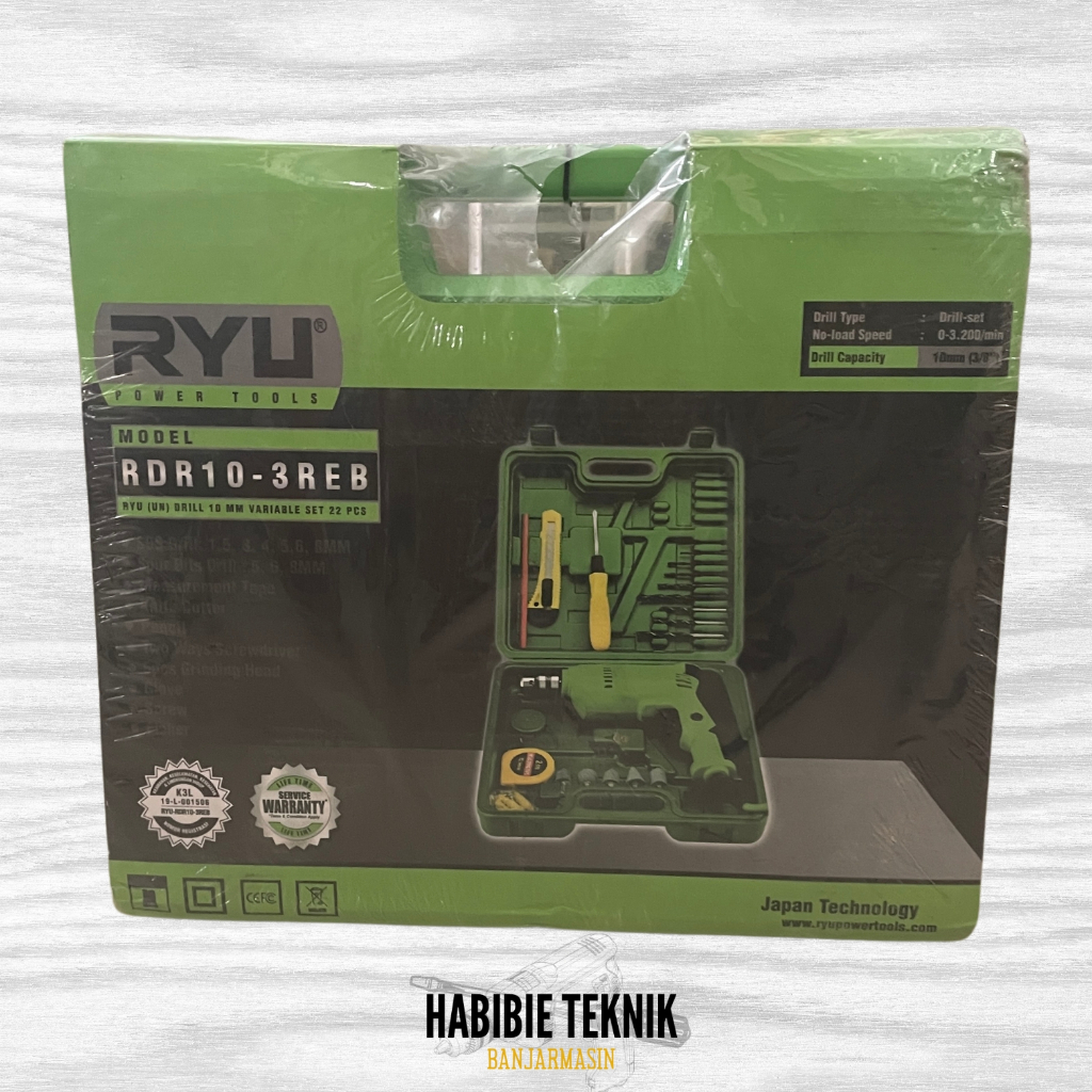 RYU RDR 10-3 REB 10 mm set 22pc (MESIN BOR + SET KOPER)  bor set | mesin bor 10mm set (Khusus Kayu))