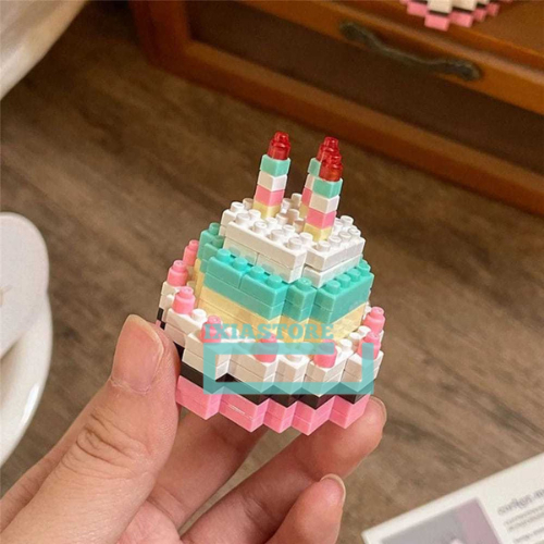 Mainan Balok Susun Plastik Mini Blok Bangunan Miniatur Kue Ulang Tahun Birthday Cake Mainan Edukasi 