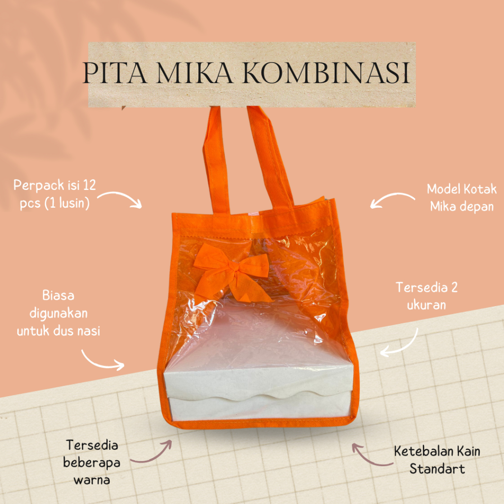 

[12 pcs] Tas Kain Hajatan Transparan Kombinasi Kain/Tas Hajatan Bening/Goodie Bag Mika Kombinasi Murah