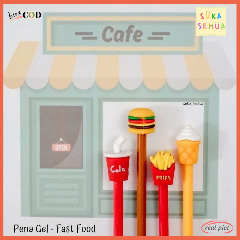 

Pulpen Fast Food Burger Soda Cola Es French Fries Kentang / Bolpen GelPen Jeli Pena Karakter Makanan